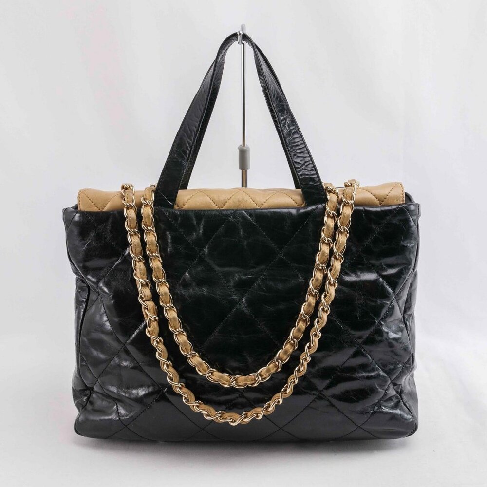 Authentic Chanel Black/Beige Quilted Glazed Leather Portobello Tote - Picture 9 of 15